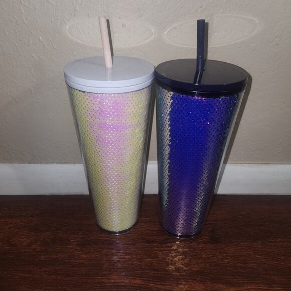Starbucks Brand New Pink White & Iridescent Purple Sequin Venti Tumblers - Picture 4 of 8